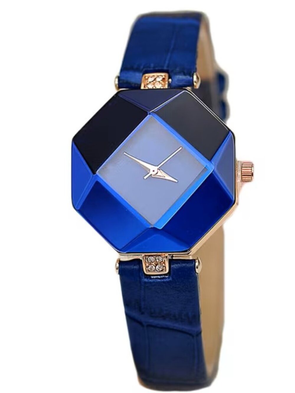 Blue Womens Watch Geometric Octagon Faceted Dial Analog Fashion Dress Wristwatch